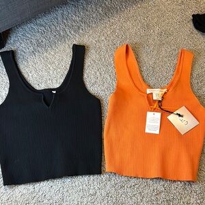 Orange and Black Ribbed Tank Tops